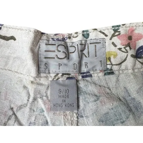 Vtg Esprit Linen White Floral Bermuda Shorts High Waist Boho Cottagecore Sz 9/10 - Picture 3 of 7